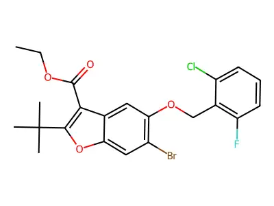 ethyl 6-bromo-2-tert-butyl-5-[(2-chloro-6-fluorophenyl)methoxy]-1-benzofuran-3-carboxylate structure