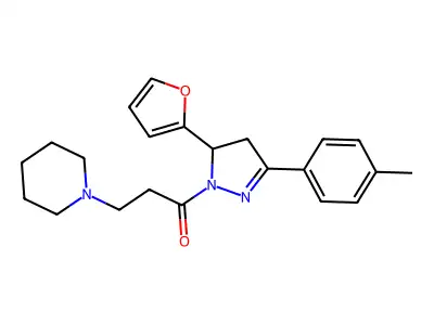 1-(5-(furan-2-yl)-3-(p-tolyl)-4,5-dihydro-1H-pyrazol-1-yl)-3-(piperidin-1-yl)propan-1-one structure