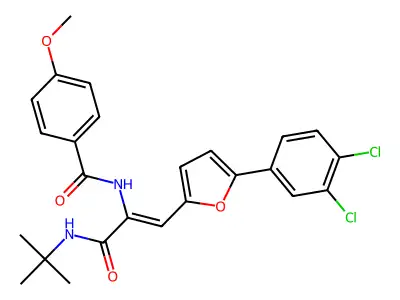 N-{(1Z)-3-(tert-butylamino)-1-[5-(3,4-dichlorophenyl)furan-2-yl]-3-oxoprop-1-en-2-yl}-4-methoxybenzamide structure