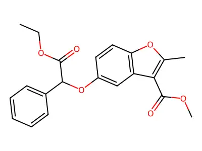 Methyl 5-(2-ethoxy-2-oxo-1-phenylethoxy)-2-methyl-1-benzofuran-3-carboxylate structure