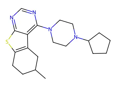 4-(4-cyclopentylpiperazin-1-yl)-6-methyl-5,6,7,8-tetrahydro[1]benzothieno[2,3-d]pyrimidine structure