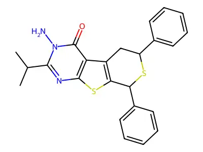 3-amino-6,8-diphenyl-2-(propan-2-yl)-3,5,6,8-tetrahydro-4H-thiopyrano[4',3':4,5]thieno[2,3-d]pyrimidin-4-one structure