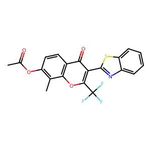3-(benzo[d]thiazol-2-yl)-8-methyl-4-oxo-2-(trifluoromethyl)-4H-chromen-7-yl acetate structure