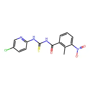 N-[(5-chloropyridin-2-yl)carbamothioyl]-2-methyl-3-nitrobenzamide structure