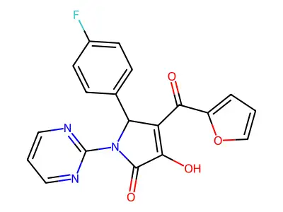 (4E)-5-(4-fluorophenyl)-4-[furan-2-yl(hydroxy)methylidene]-1-(pyrimidin-2-yl)pyrrolidine-2,3-dione structure