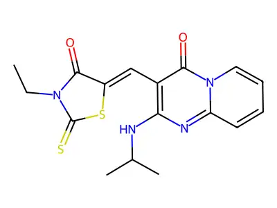 (Z)-3-ethyl-5-((2-(isopropylamino)-4-oxo-4H-pyrido[1,2-a]pyrimidin-3-yl)methylene)-2-thioxothiazolidin-4-one structure