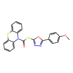 S-[5-(4-methoxyphenyl)-1,3,4-oxadiazol-2-yl] 10H-phenothiazine-10-carbothioate structure