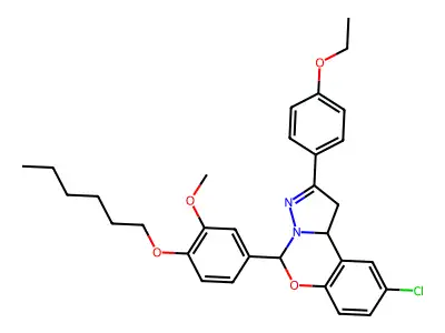 9-chloro-2-(4-ethoxyphenyl)-5-[4-(hexyloxy)-3-methoxyphenyl]-1,10b-dihydropyrazolo[1,5-c][1,3]benzoxazine structure