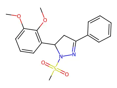 5-(2,3-dimethoxyphenyl)-1-(methylsulfonyl)-3-phenyl-4,5-dihydro-1H-pyrazole structure