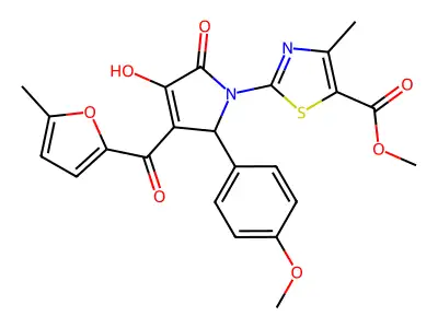 methyl 2-[(3E)-3-[hydroxy(5-methylfuran-2-yl)methylidene]-2-(4-methoxyphenyl)-4,5-dioxopyrrolidin-1-yl]-4-methyl-1,3-thiazole-5-carboxylate structure