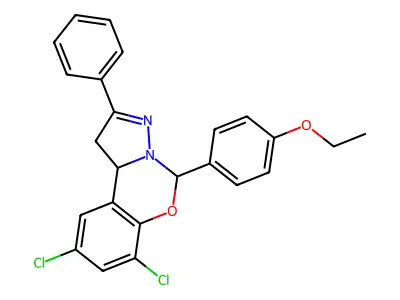 7,9-dichloro-5-(4-ethoxyphenyl)-2-phenyl-1,10b-dihydropyrazolo[1,5-c][1,3]benzoxazine structure