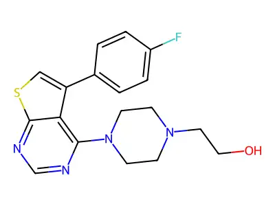 2-{4-[5-(4-Fluorophenyl)thieno[2,3-d]pyrimidin-4-yl]piperazin-1-yl}ethanol structure