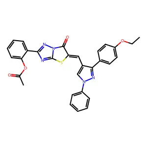 2-[(5Z)-5-{[3-(4-ethoxyphenyl)-1-phenyl-1H-pyrazol-4-yl]methylidene}-6-oxo-5,6-dihydro[1,3]thiazolo[3,2-b][1,2,4]triazol-2-yl]phenyl acetate structure