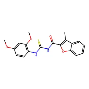 N-[(2,4-dimethoxyphenyl)carbamothioyl]-3-methyl-1-benzofuran-2-carboxamide structure