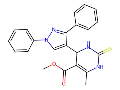 methyl 4-(1,3-diphenyl-1H-pyrazol-4-yl)-6-methyl-2-thioxo-1,2,3,4-tetrahydropyrimidine-5-carboxylate structure