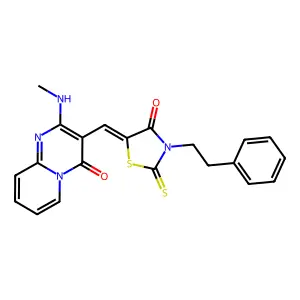 2-(methylamino)-3-{(Z)-[4-oxo-3-(2-phenylethyl)-2-thioxo-1,3-thiazolidin-5-ylidene]methyl}-4H-pyrido[1,2-a]pyrimidin-4-one structure