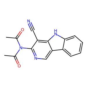 N-acetyl-N-(4-cyano-5H-pyrido[4,3-b]indol-3-yl)acetamide structure