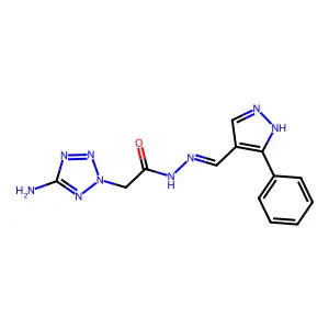 2-(5-aminotetrazol-2-yl)-N-[(5-phenyl-1H-pyrazol-4-yl)methylideneamino]acetamide structure