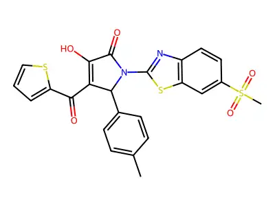 (E)-{2-(4-methylphenyl)-1-[6-(methylsulfonyl)-1,3-benzothiazol-3-ium-2-yl]-4,5-dioxopyrrolidin-3-ylidene}(thiophen-2-yl)methanolate structure