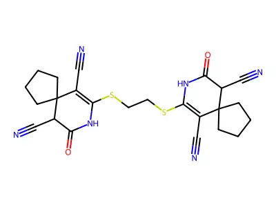 9-[2-[(6,10-dicyano-7-oxo-8-azaspiro[4.5]dec-9-en-9-yl)sulfanyl]ethylsulfanyl]-7-oxo-8-azaspiro[4.5]dec-9-ene-6,10-dicarbonitrile structure