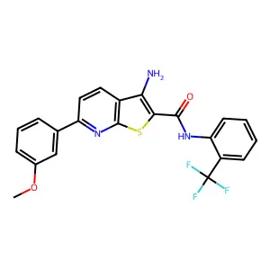 3-amino-6-(3-methoxyphenyl)-N-[2-(trifluoromethyl)phenyl]thieno[2,3-b]pyridine-2-carboxamide structure