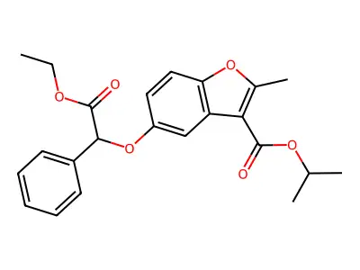 propan-2-yl 5-(2-ethoxy-2-oxo-1-phenylethoxy)-2-methyl-1-benzofuran-3-carboxylate structure