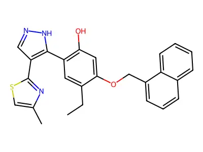 4-ethyl-2-[4-(4-methyl-1,3-thiazol-2-yl)-1H-pyrazol-3-yl]-5-(1-naphthylmethoxy)phenol structure