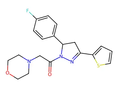 1-(5-(4-fluorophenyl)-3-(thiophen-2-yl)-4,5-dihydro-1H-pyrazol-1-yl)-2-morpholinoethanone structure