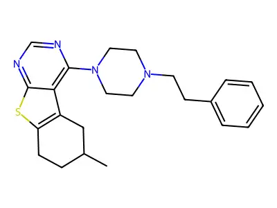 6-methyl-4-(4-phenethylpiperazin-1-yl)-5,6,7,8-tetrahydrobenzo[4,5]thieno[2,3-d]pyrimidine structure