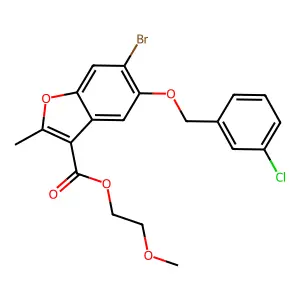 2-Methoxyethyl 6-bromo-5-((3-chlorobenzyl)oxy)-2-methylbenzofuran-3-carboxylate structure