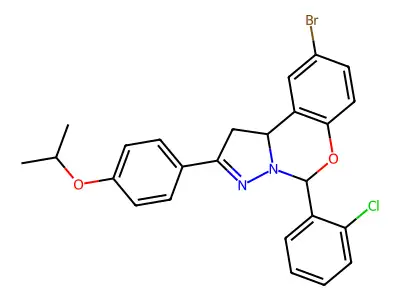 9-bromo-5-(2-chlorophenyl)-2-[4-(propan-2-yloxy)phenyl]-1,10b-dihydropyrazolo[1,5-c][1,3]benzoxazine structure
