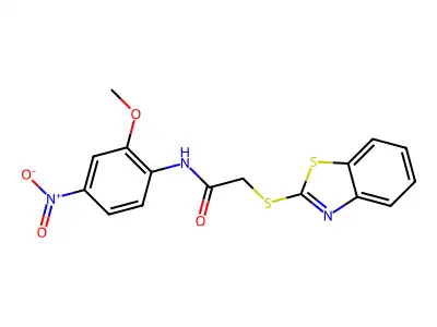 2-(1,3-benzothiazol-2-ylsulfanyl)-N-(2-methoxy-4-nitrophenyl)acetamide structure