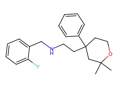 2-(2,2-dimethyl-4-phenyloxan-4-yl)-N-[(2-fluorophenyl)methyl]ethanamine structure