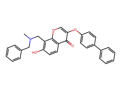 8-[[Benzyl(methyl)azaniumyl]methyl]-4-oxo-3-(4-phenylphenoxy)chromen-7-olate structure