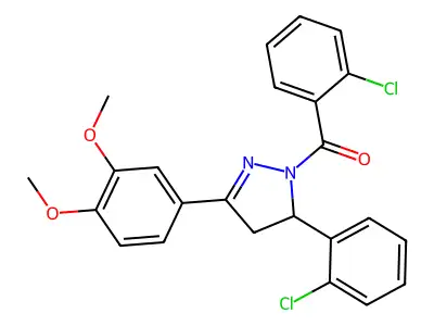 (2-chlorophenyl)-[3-(2-chlorophenyl)-5-(3,4-dimethoxyphenyl)-3,4-dihydropyrazol-2-yl]methanone structure