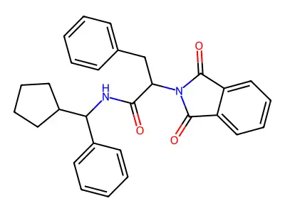 N-[cyclopentyl(phenyl)methyl]-2-(1,3-dioxoisoindol-2-yl)-3-phenylpropanamide structure