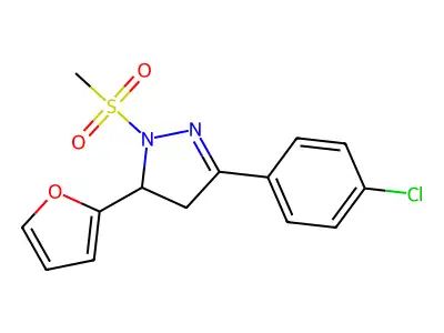 3-(4-chlorophenyl)-5-(furan-2-yl)-1-(methylsulfonyl)-4,5-dihydro-1H-pyrazole structure