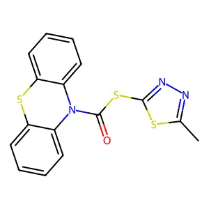 S-(5-methyl-1,3,4-thiadiazol-2-yl) 10H-phenothiazine-10-carbothioate structure