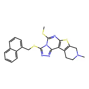9-methyl-5-(methylthio)-3-((naphthalen-1-ylmethyl)thio)-8,9,10,11-tetrahydropyrido[4',3':4,5]thieno[3,2-e][1,2,4]triazolo[4,3-c]pyrimidine structure