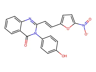 3-(4-hydroxyphenyl)-2-[(E)-2-(5-nitrofuran-2-yl)ethenyl]quinazolin-4-one structure