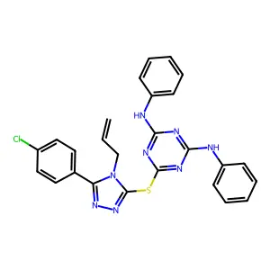 6-{[5-(4-chlorophenyl)-4-(prop-2-en-1-yl)-4H-1,2,4-triazol-3-yl]sulfanyl}-N,N'-diphenyl-1,3,5-triazine-2,4-diamine structure