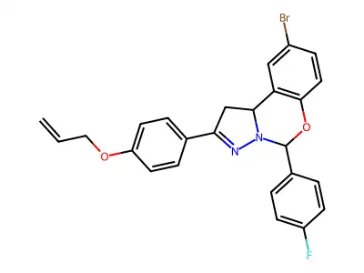 2-[4-(allyloxy)phenyl]-9-bromo-5-(4-fluorophenyl)-1,10b-dihydropyrazolo[1,5-c][1,3]benzoxazine structure