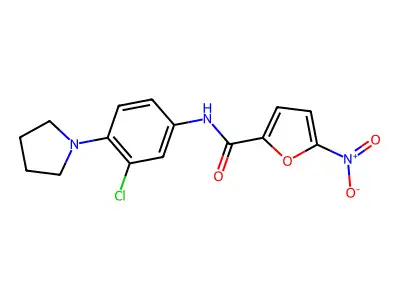 N-[3-chloro-4-(1-pyrrolidinyl)phenyl]-5-nitro-2-furamide structure