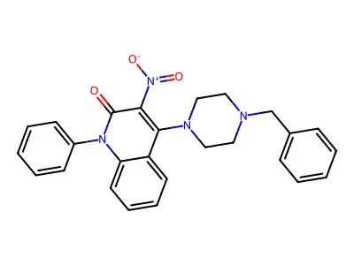 4-(4-benzylpiperazin-1-yl)-3-nitro-1-phenylquinolin-2(1H)-one structure