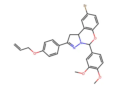 9-bromo-5-(3,4-dimethoxyphenyl)-2-[4-(prop-2-en-1-yloxy)phenyl]-1,10b-dihydropyrazolo[1,5-c][1,3]benzoxazine structure