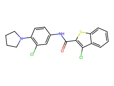 3-chloro-N-(3-chloro-4-pyrrolidin-1-ylphenyl)-1-benzothiophene-2-carboxamide structure
