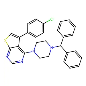 5-(4-Chlorophenyl)-4-[4-(diphenylmethyl)piperazin-1-yl]thieno[2,3-d]pyrimidine structure