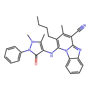 12-butyl-13-[(1,5-dimethyl-3-oxo-2-phenyl-2,3-dihydro-1H-pyrazol-4-yl)amino]-11-methyl-1,8-diazatricyclo[7.4.0.0^{2,7}]trideca-2(7),3,5,8,10,12-hexaene-10-carbonitrile structure