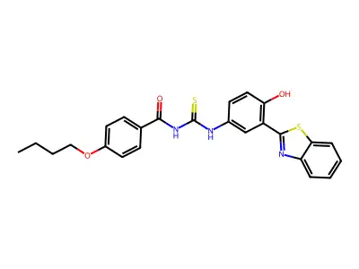 N-{[3-(1,3-benzothiazol-2-yl)-4-hydroxyphenyl]carbamothioyl}-4-butoxybenzamide structure
