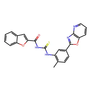 N-[[2-methyl-5-([1,3]oxazolo[4,5-b]pyridin-2-yl)phenyl]carbamothioyl]-1-benzofuran-2-carboxamide structure
